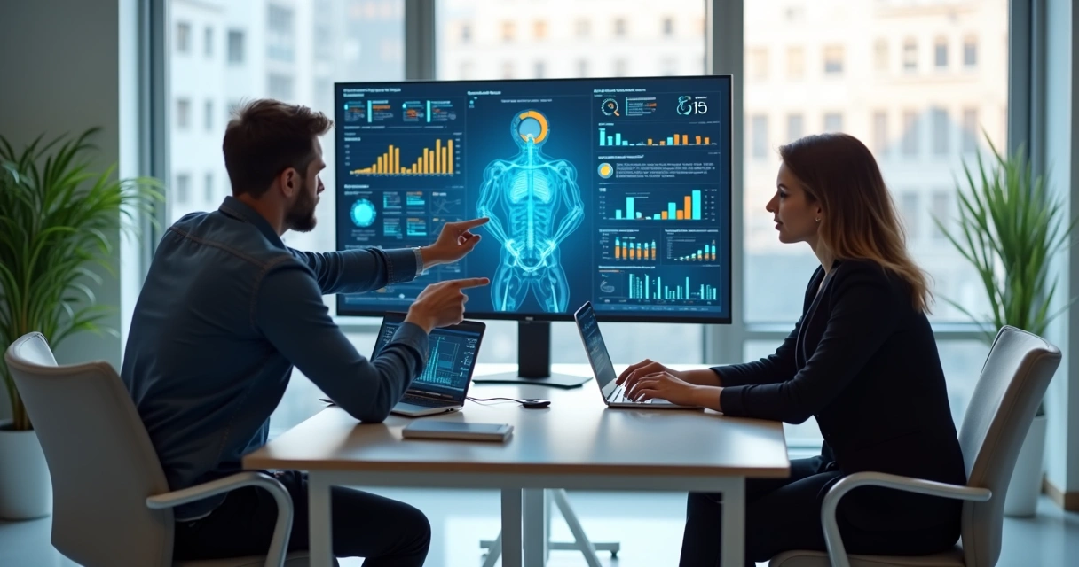 Pessoa mostrando apresentação digital em reunião de diagnóstico com cliente 