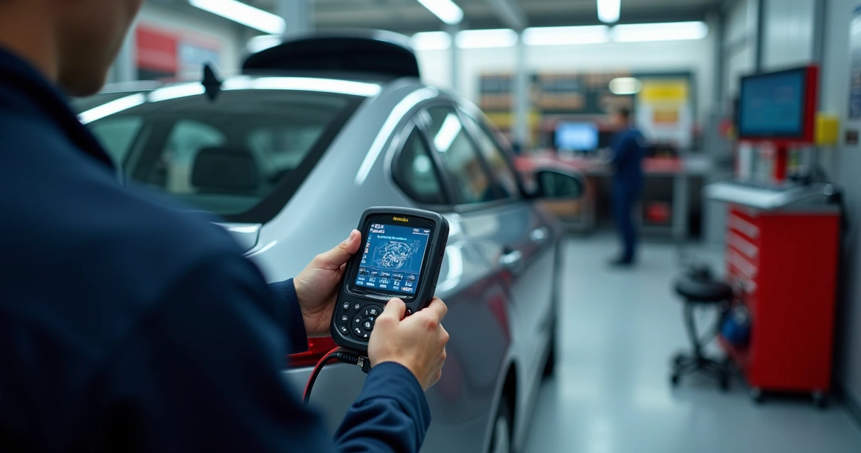 Diagnóstico computadorizado automotivo em oficina moderna