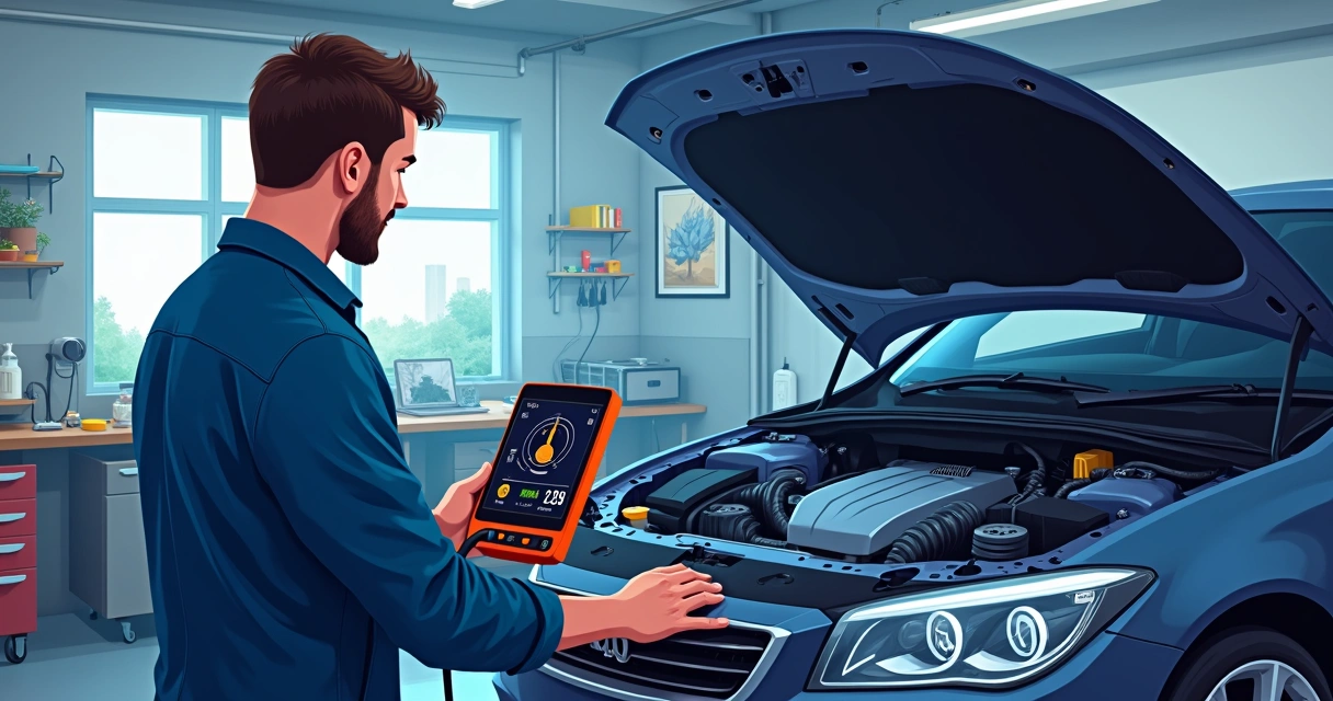 Técnico operando scanner automotivo para diagnóstico de arrefecimento