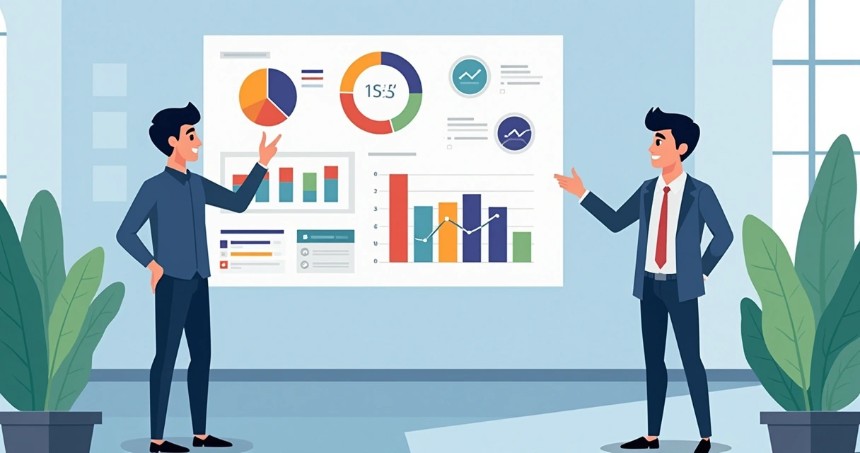 Profissional analisando gráficos de comunicação em painel digital 