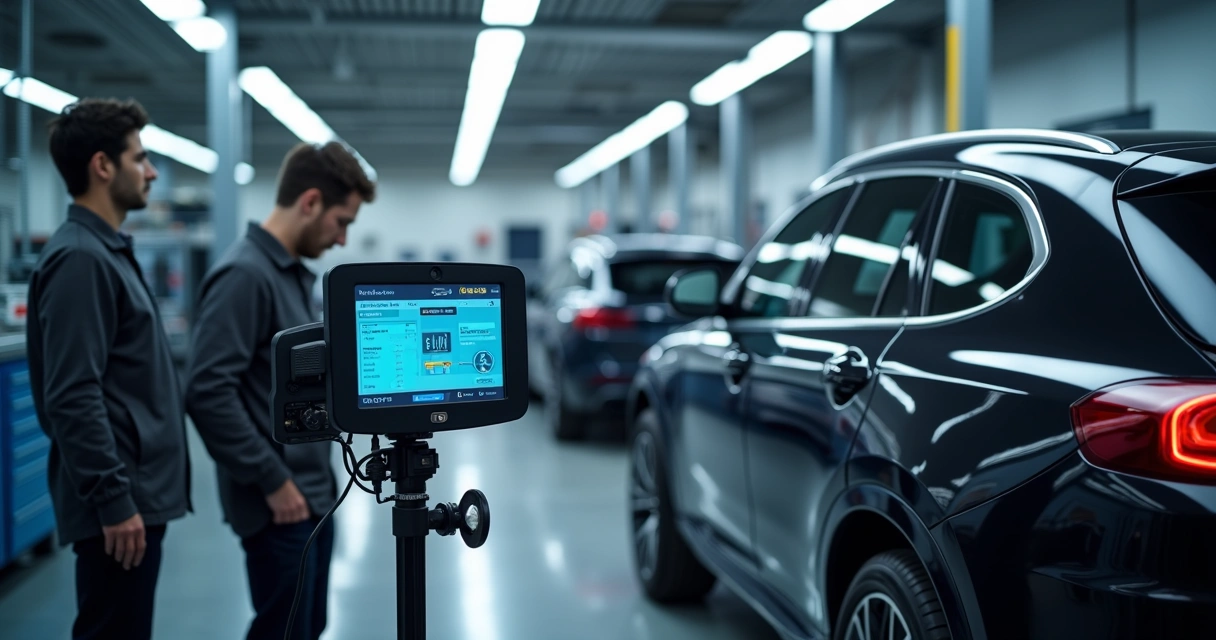 Equipamentos de diagnóstico automotivo em oficina moderna