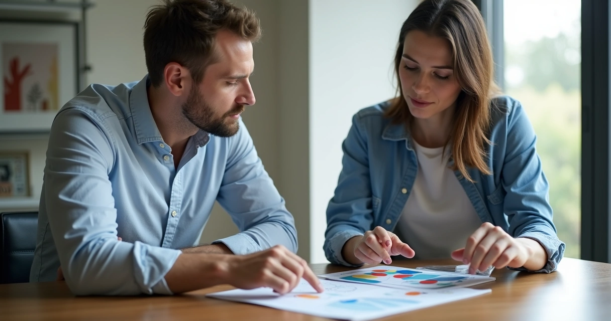 Reunião de empresário com planejador financeiro analisando gráficos 