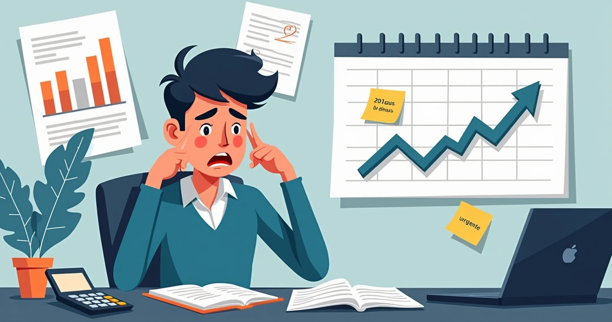Gestor analisa gráficos financeiros na mesa com planilhas e laptop 