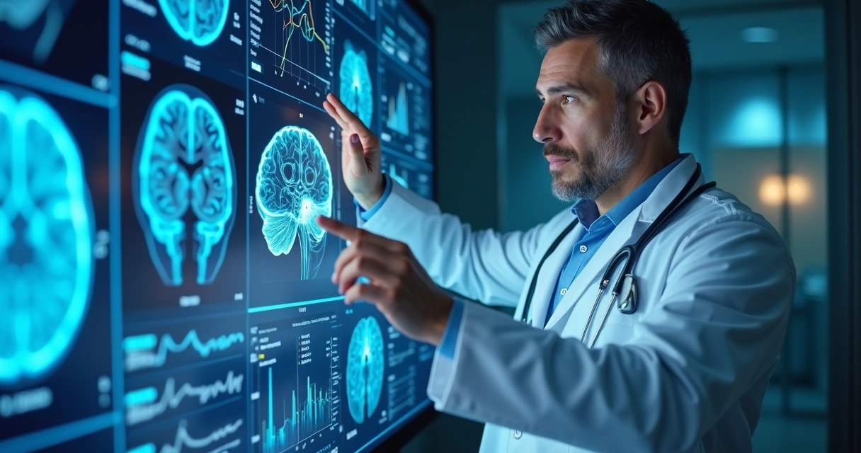 Diagnóstico médico com IA em tela de computador