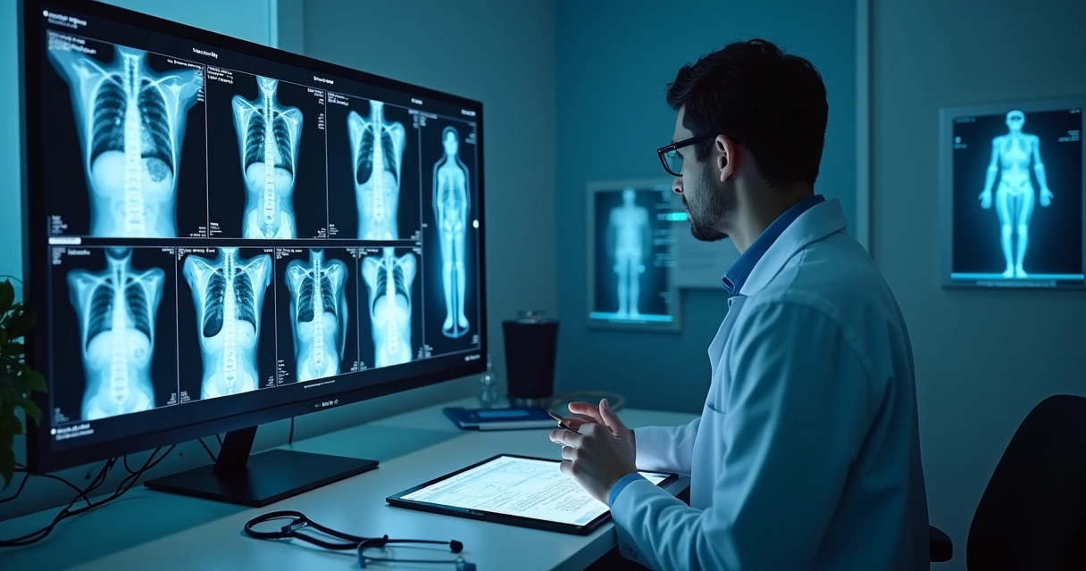 Médico analisando exames de imagem em tela alta precisão 