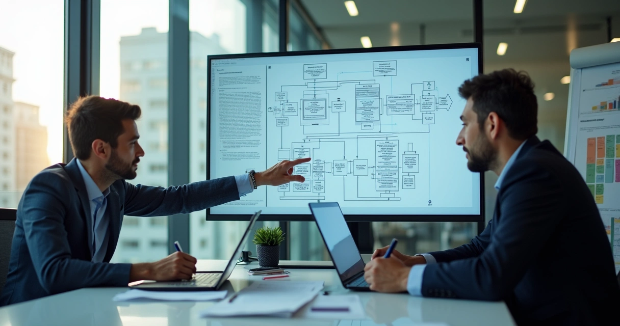 Consultores analisam infraestrutura de empresa 