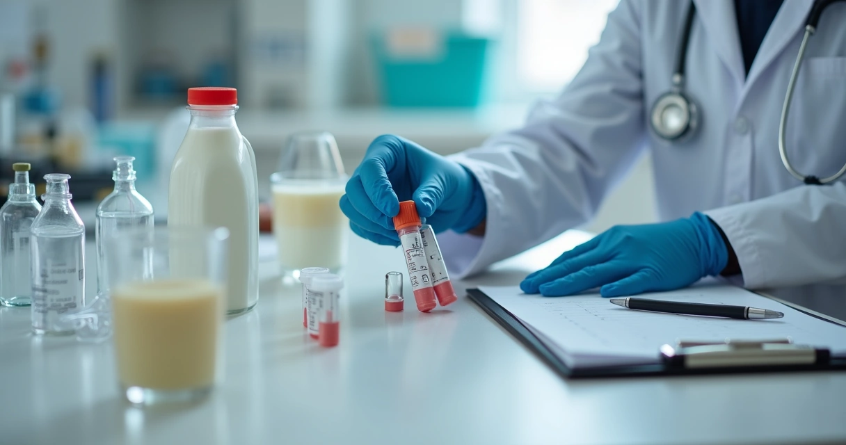 Leite sendo analisado em laboratório por especialista 