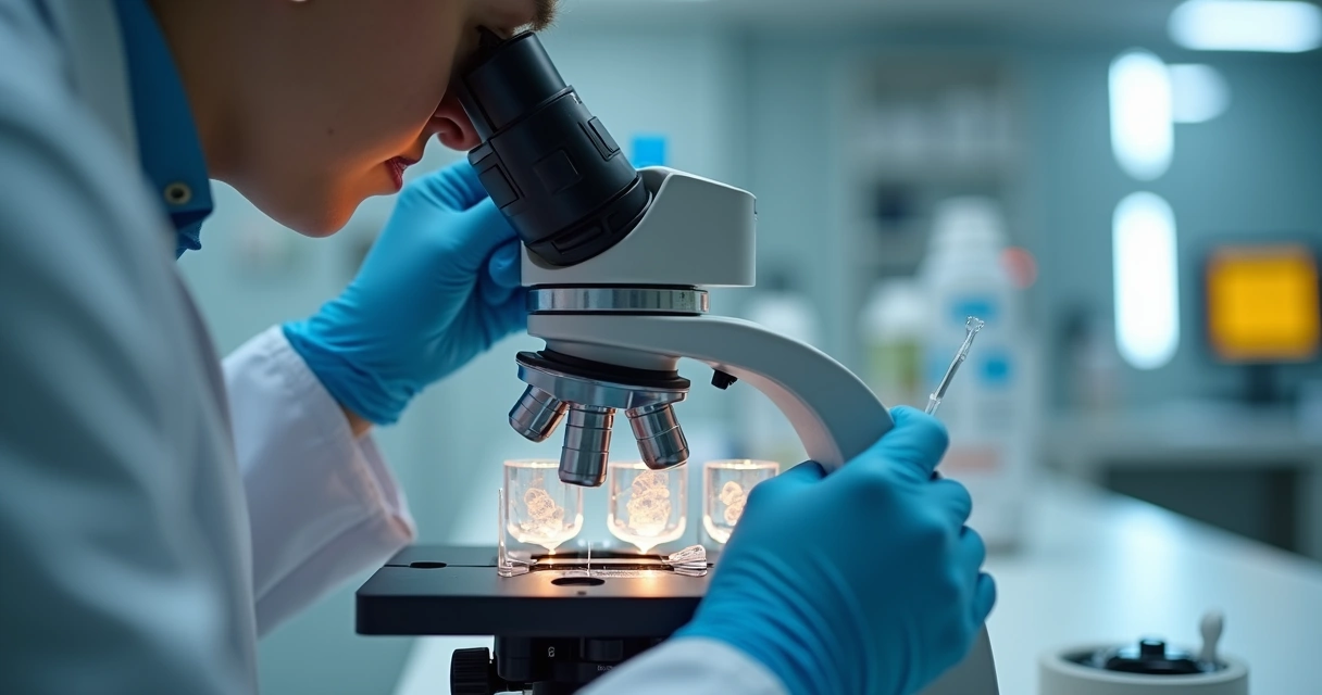 Amostra de medula óssea examinada por especialista 