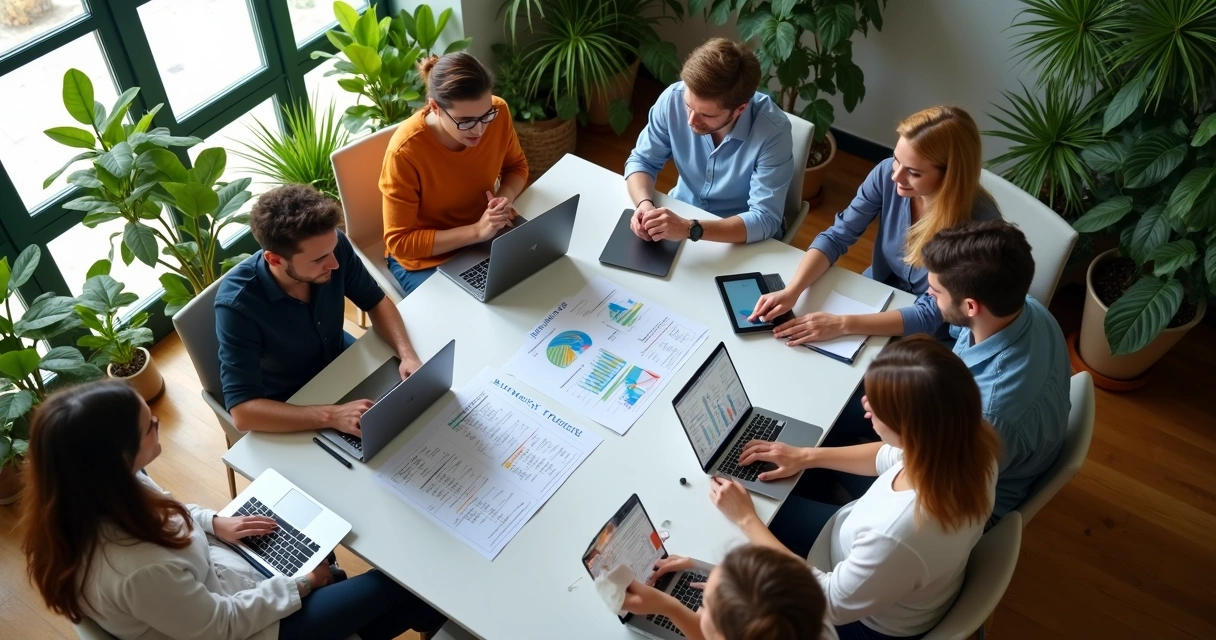 Equipe reunida analisando diagnóstico de marketing digital 