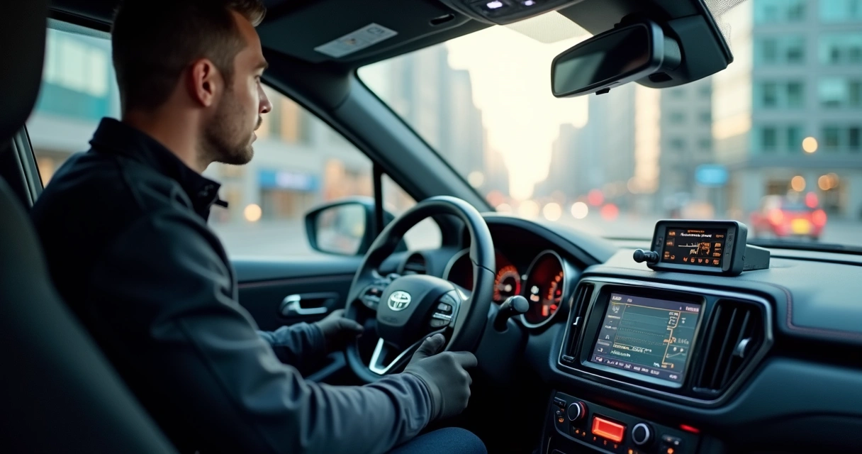 Mecânico usando scanner automotivo em cidade