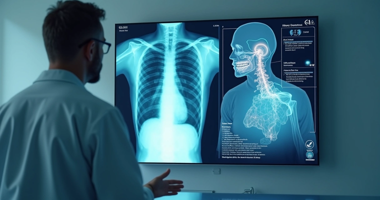 Médico analisa exame auxiliado por interface de IA