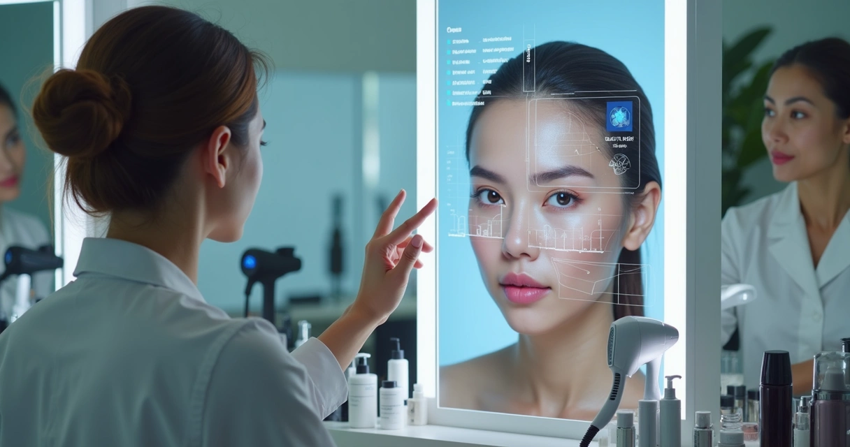 Diagnóstico facial com IA no salão 