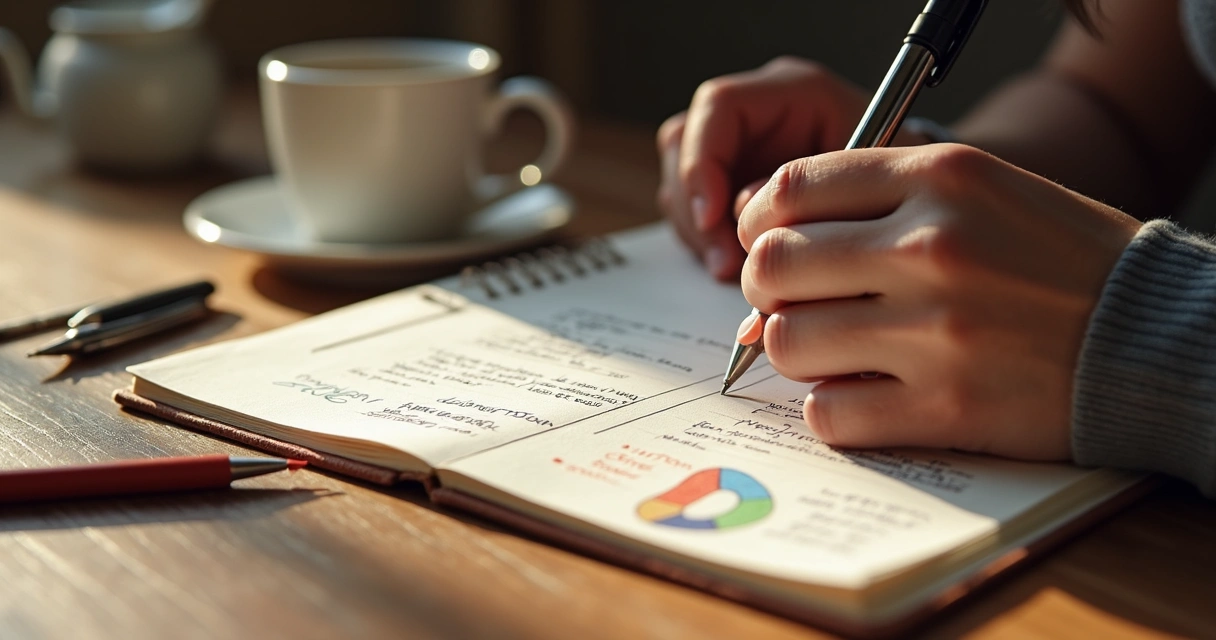 Pessoa fazendo anotações sobre emoções em um caderno 