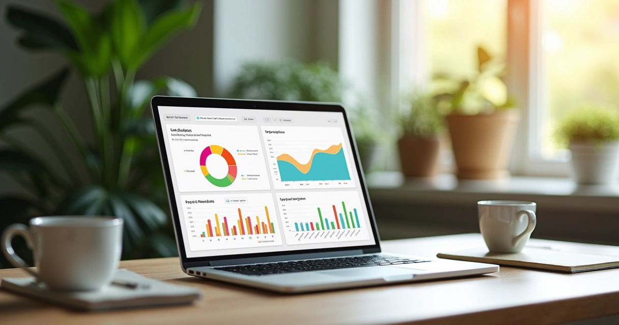 Plataforma digital aberta em notebook mostrando gráfico de clima organizacional 