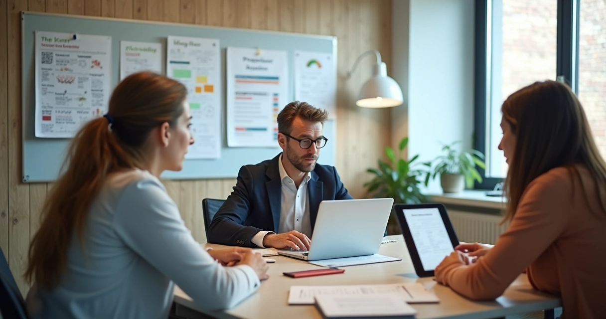 Profissional aplicando diagnóstico psicossocial em ambiente corporativo 