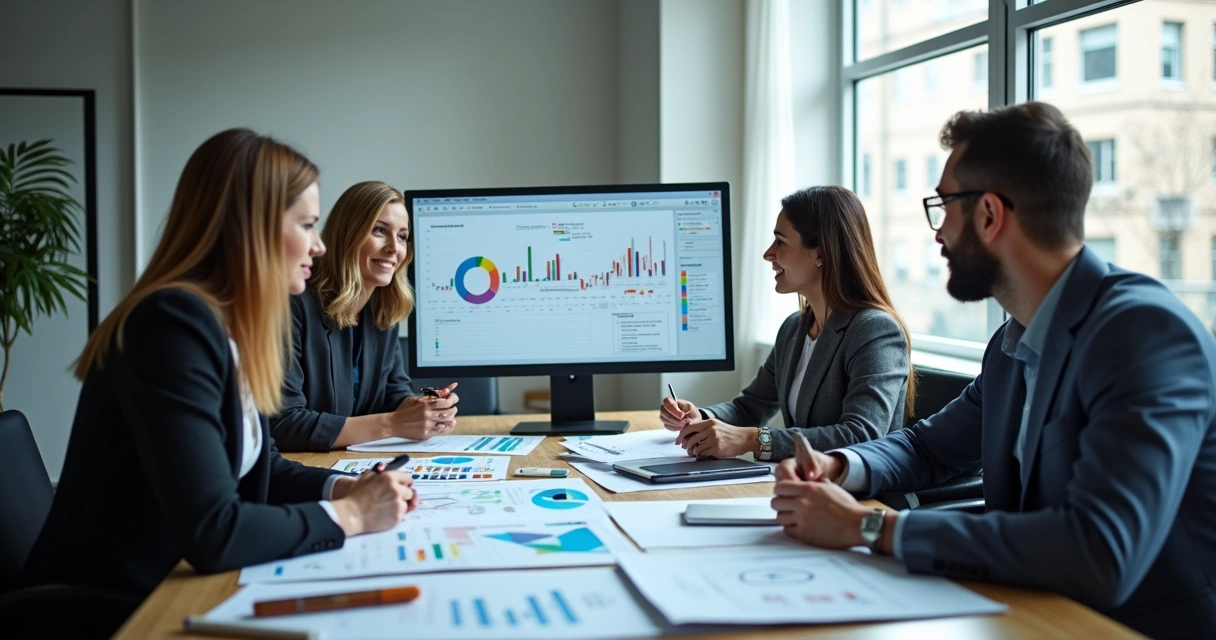 Profissionais analisando gráficos de riscos ocupacionais em uma mesa