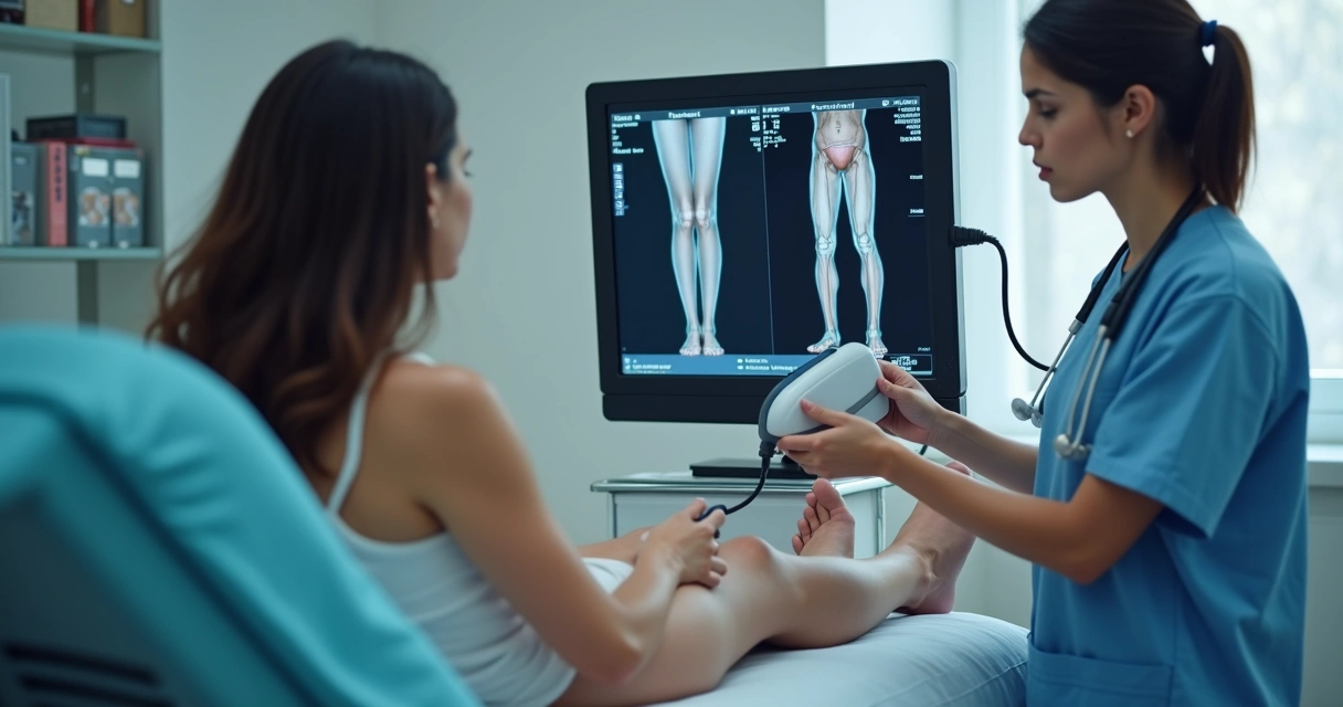 Ultrassom vascular realizado em pernas de paciente