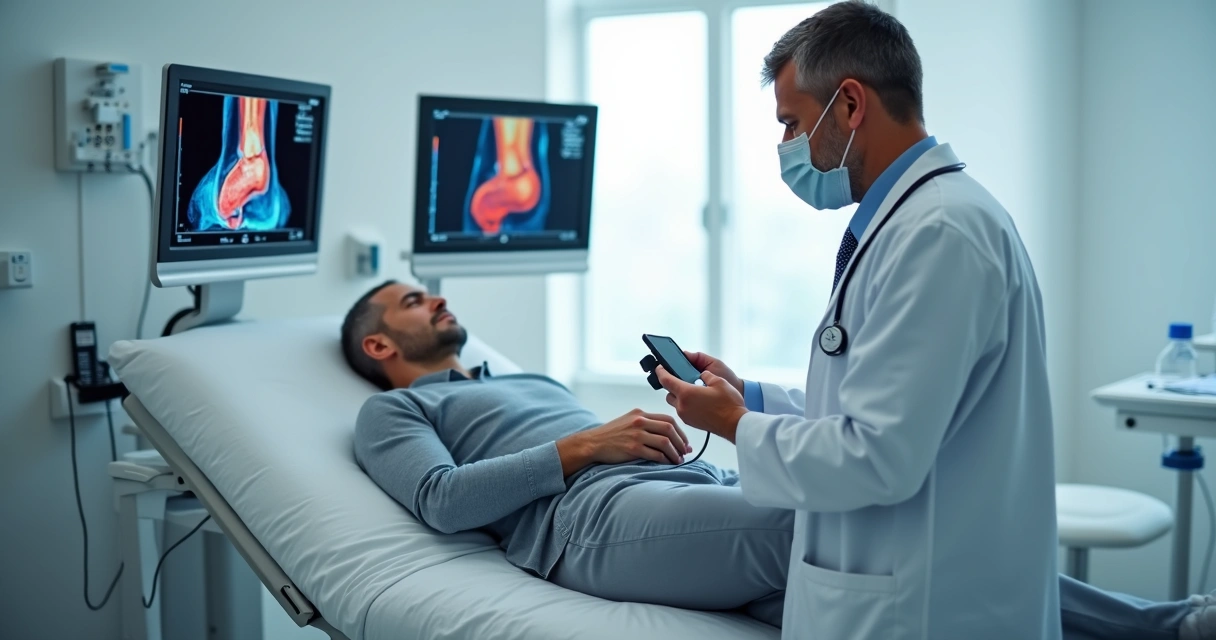Exame de ultrassom doppler colorido nas pernas para diagnóstico de varizes 