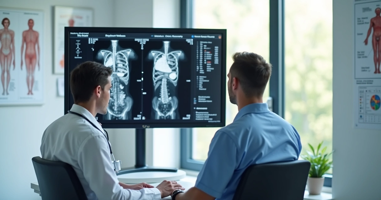 Especialista em consulta analisando ultrassom vascular na sala de exame 