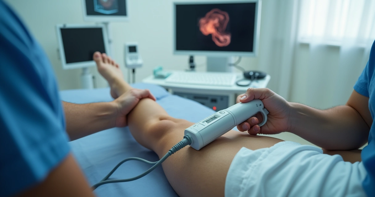 Paciente realizando exame vascular com ultrassom em clínica de Campinas 