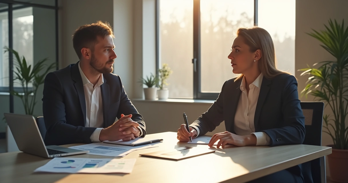 Pessoa conduzindo reunião consultiva, fazendo perguntas de diagnóstico a cliente de BPO