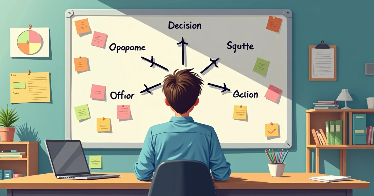 Persona joven ve diagrama de decisiones y posibles caminos