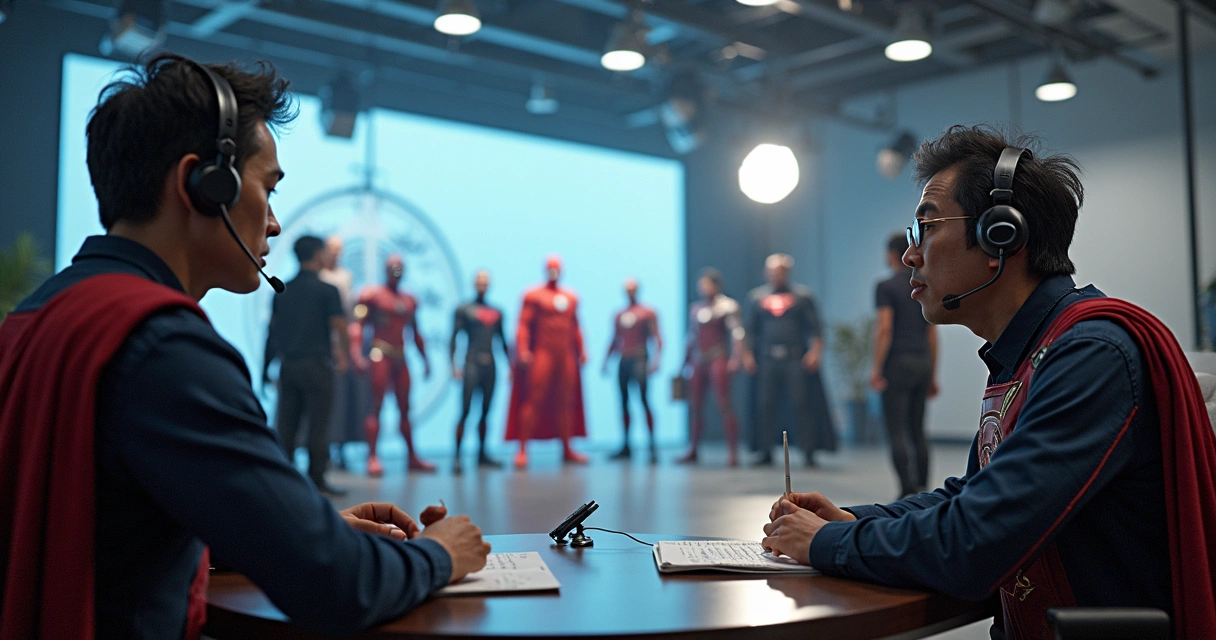 Diagrama visual de Hirofumi Fukuzawa dirigindo atores em cena de ação 