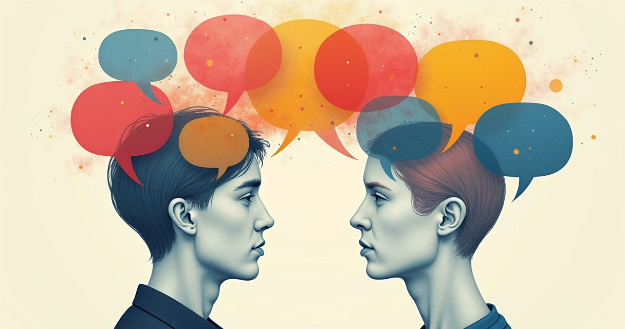 Diagrama ilustrando o diálogo interno entre pensamentos e emoções 