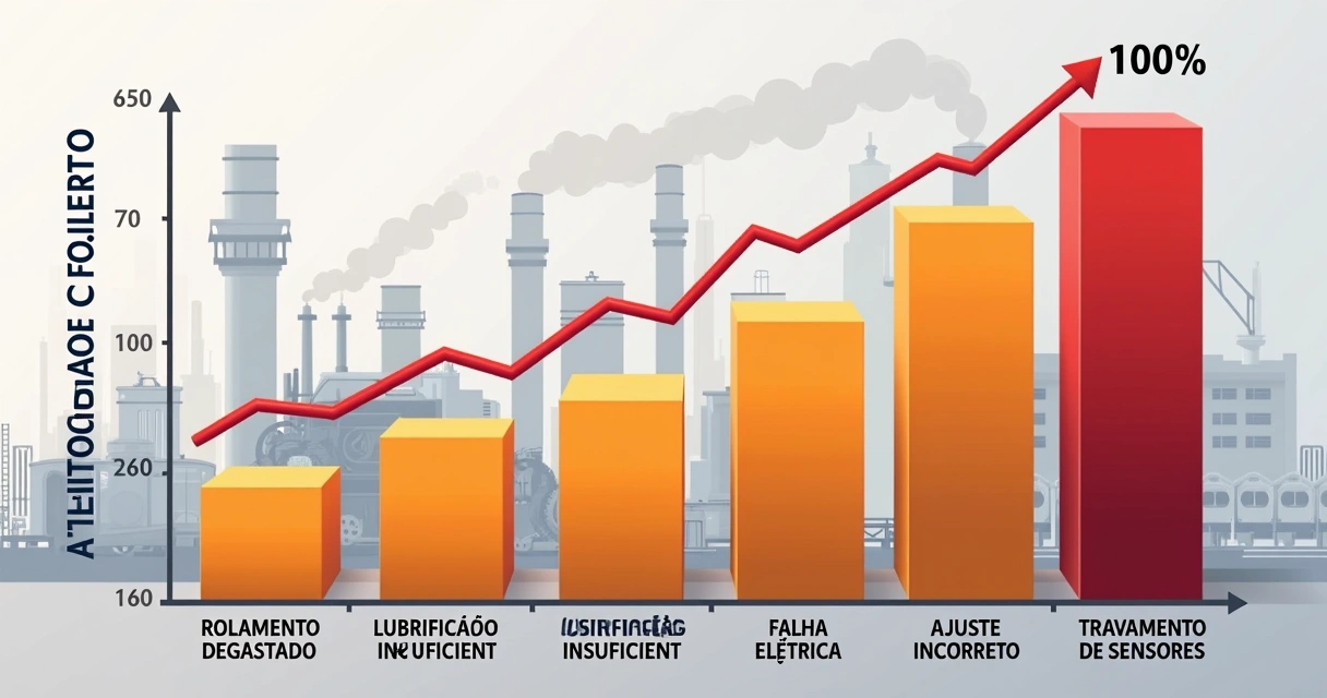 Gráfico de barras do Diagrama de Pareto com causas de falhas em manutenção industrial 