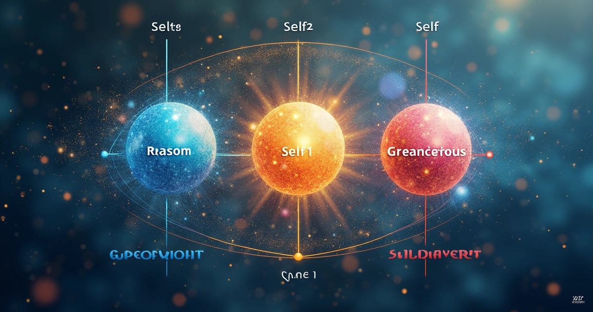 Diagrama dos três selfs mostrando razão, emoção e guardião conectados 