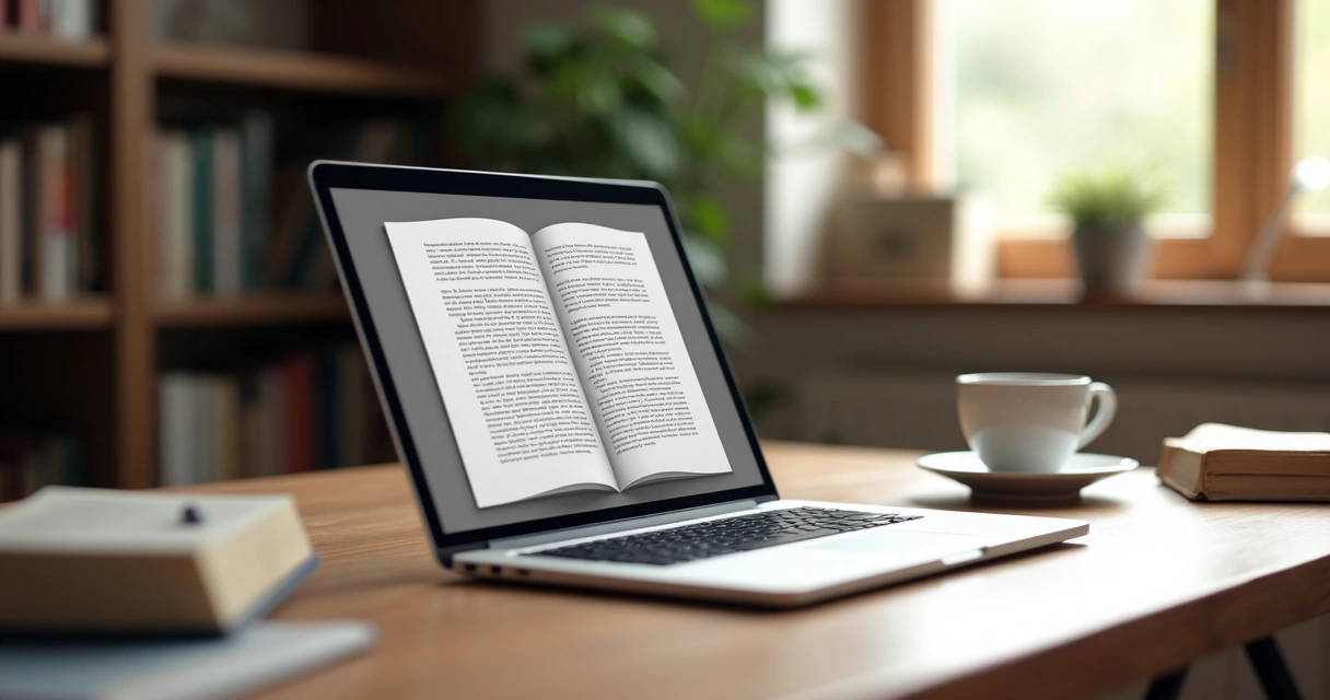 Editor de livro aberto com texto diagramado na tela 