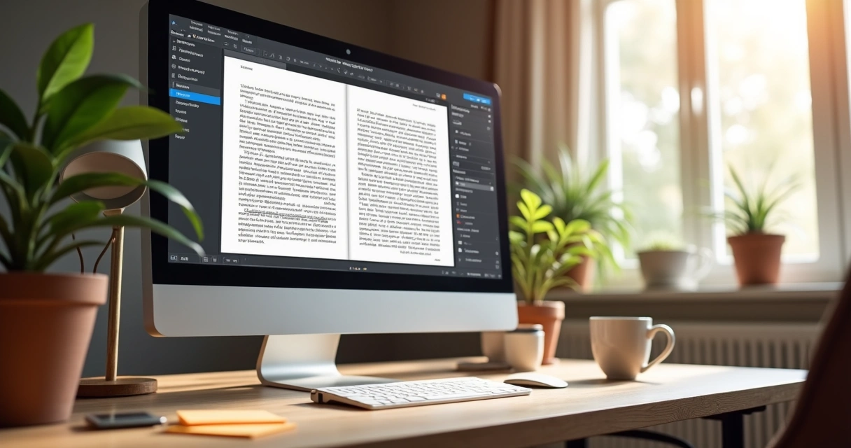 Editor de diagramação com layout de livro digital aberto na tela 
