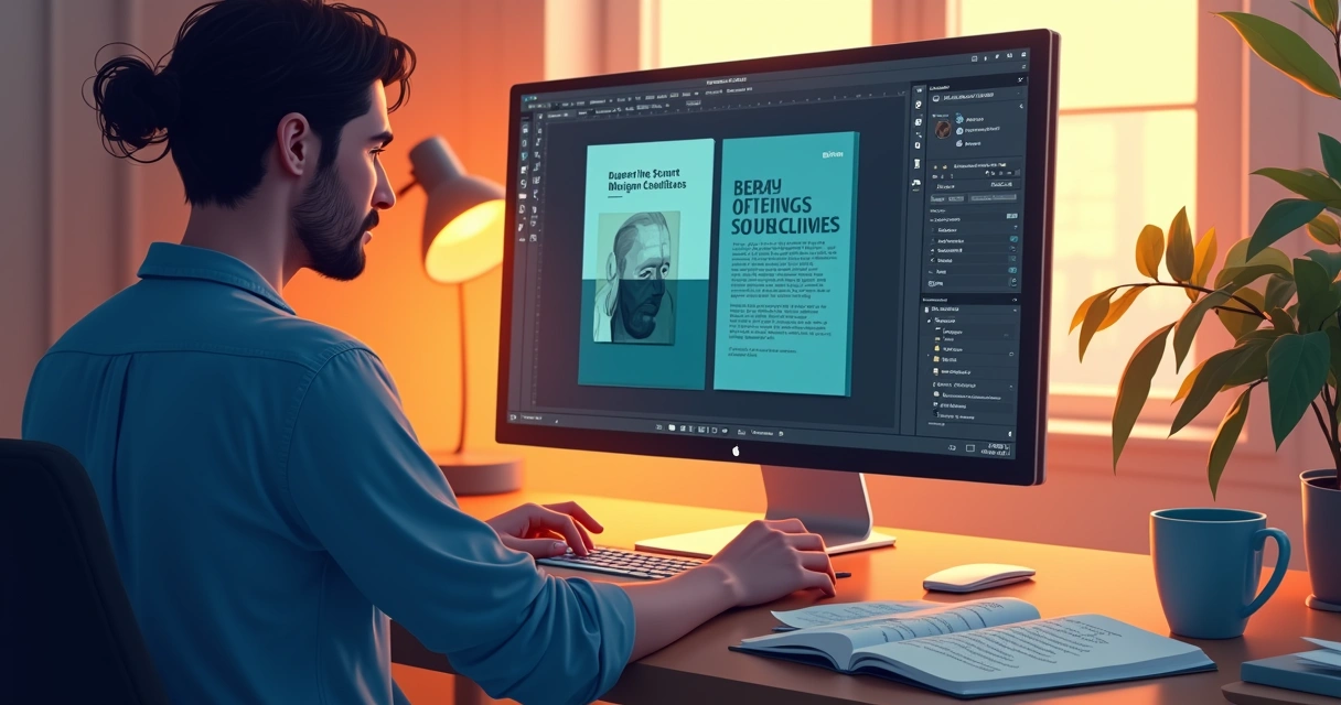 Capa de livro digital sendo editada em computador 