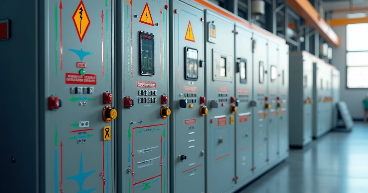 Diagrama de dispositivos de proteção em um painel elétrico industrial 