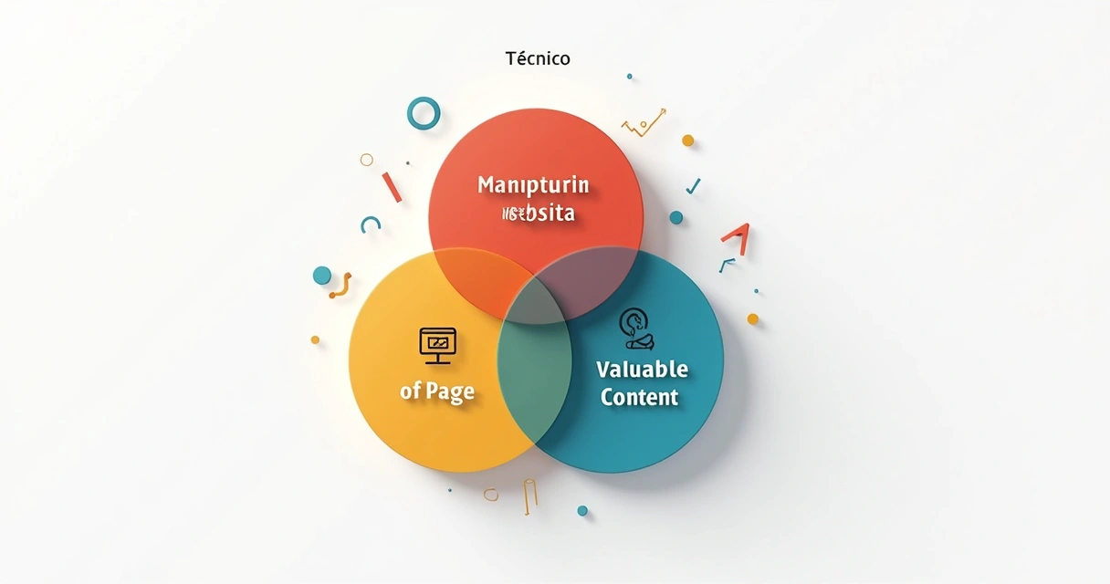 Diagrama dos três pilares de SEO: técnico, on page e off page 