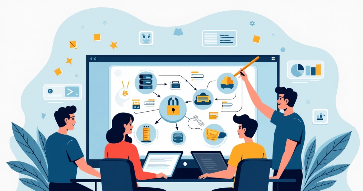 Equipe de desenvolvedores colaborando em um diagrama online
