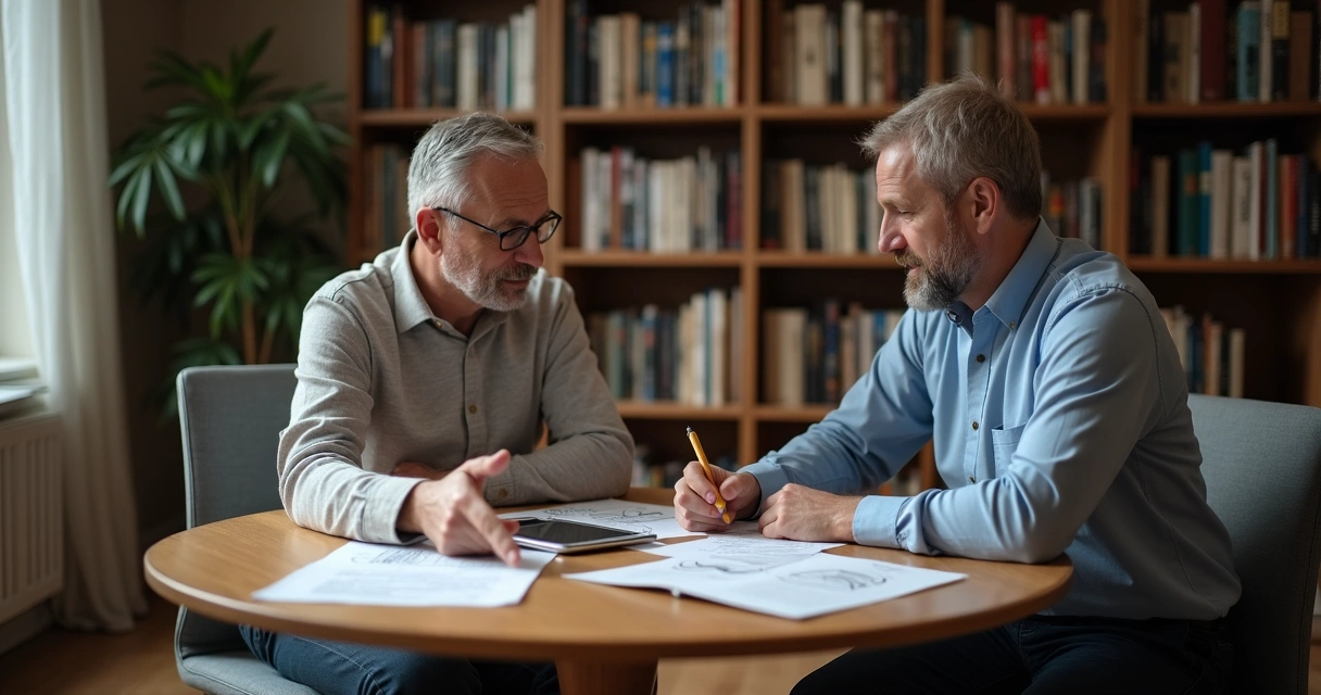 Duas pessoas analisando argumentos em conversa