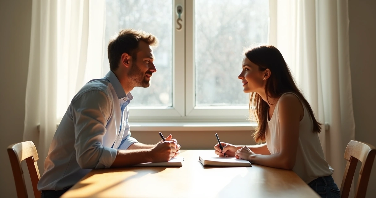 Duas pessoas conversando de forma construtiva e atenta ao autoconhecimento. 