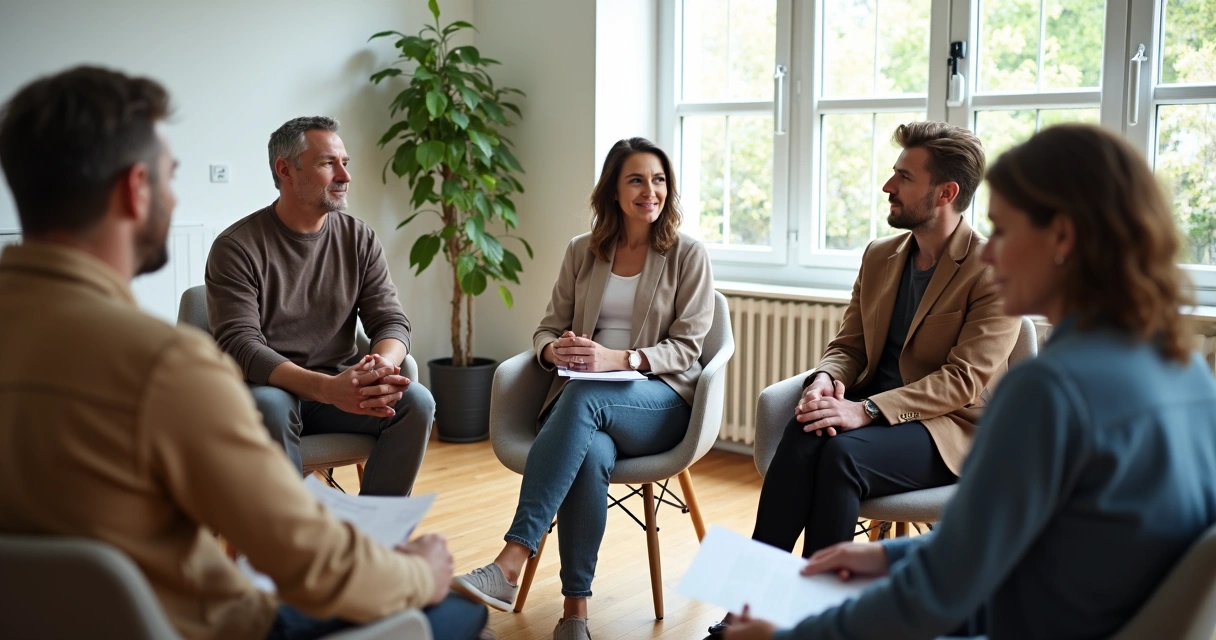 Grupo de pessoas sentados em círculo conversando de forma colaborativa 