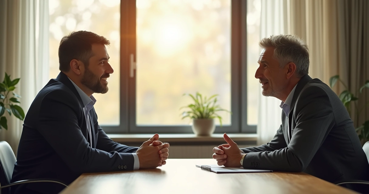 Duas pessoas conversando de frente, uma ouvindo com atenção 