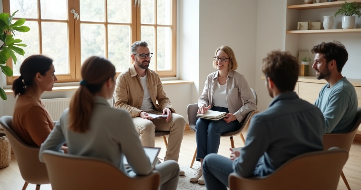 Grupo em roda conversando com atenção em ambiente claro 