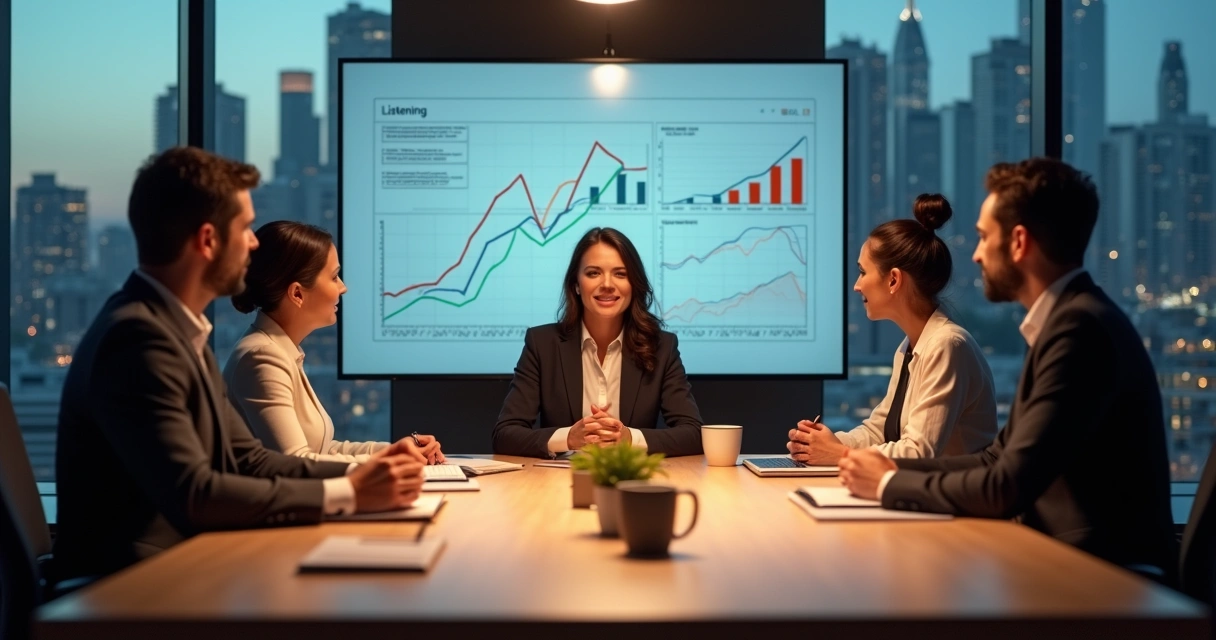 Líder e equipe conversando com calma em sala de reunião sob alta pressão 