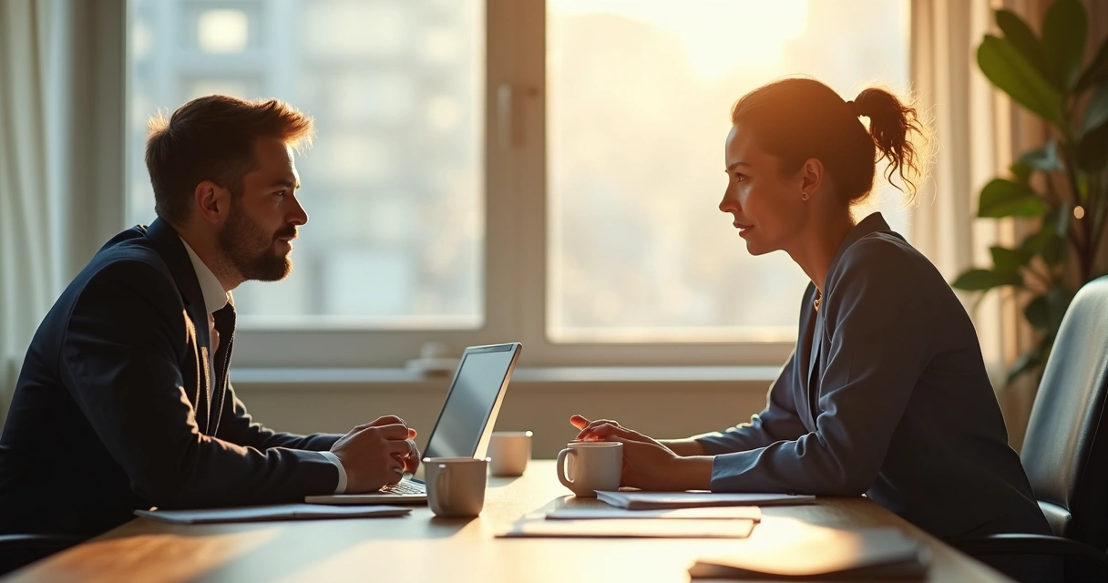 Pessoa ouvindo atentamente durante reunião em ambiente profissional