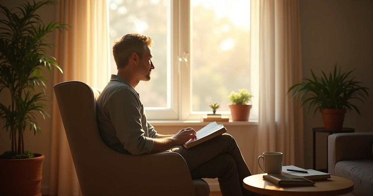 Pessoa sentada refletindo sozinha em ambiente tranquilo