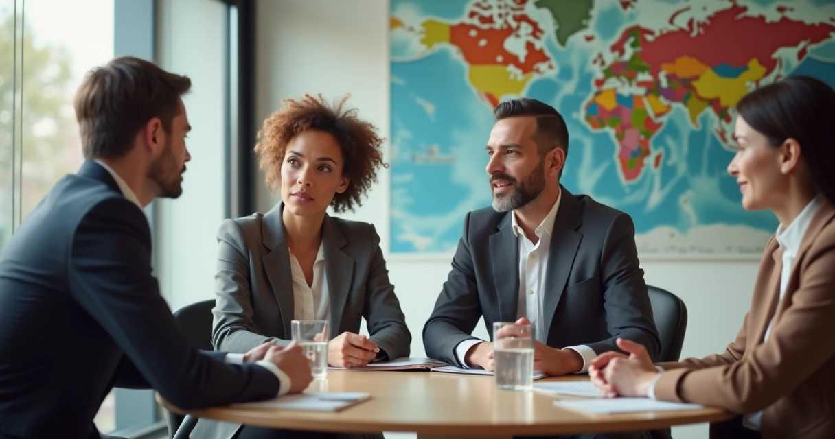 Pessoas em reunião multicultural conversando com atenção
