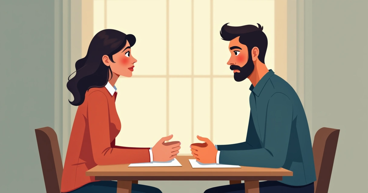 Duas pessoas conversando, mas olhando em direções opostas 