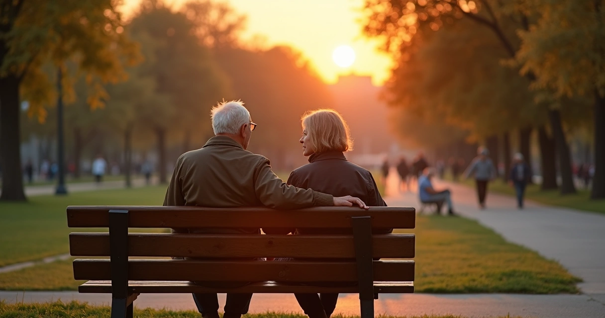 Dos personas conversando calmadamente en un parque 