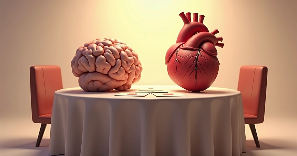Desenho do cérebro e do coração conversando 