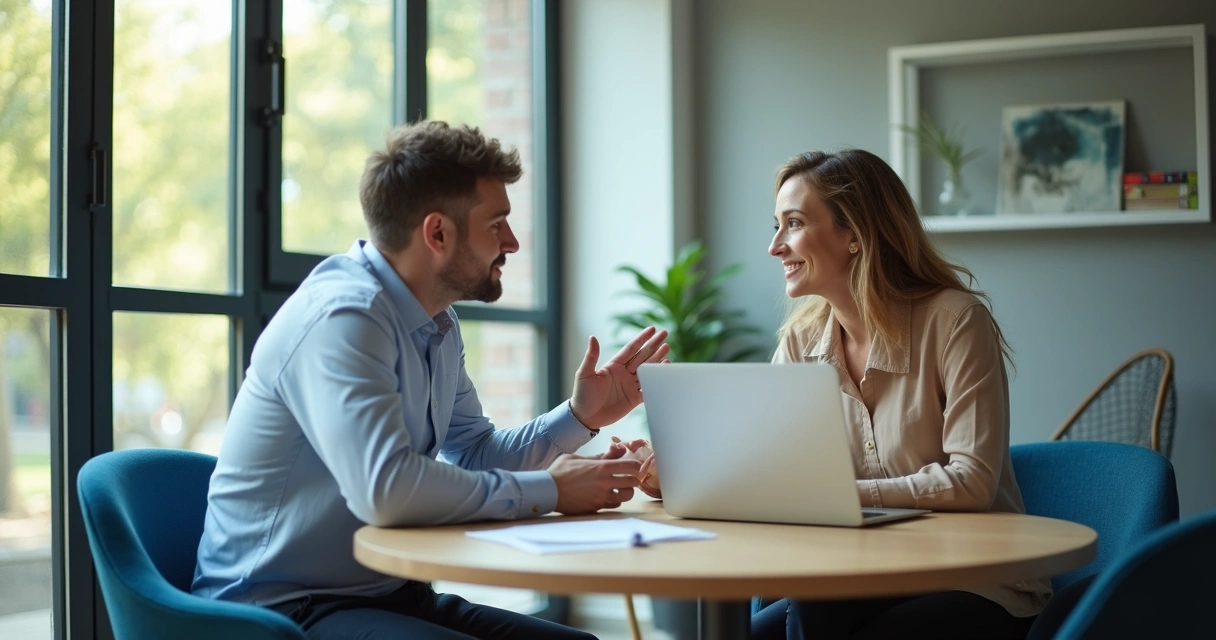 Colegas de trabalho em conversa atenta no escritório