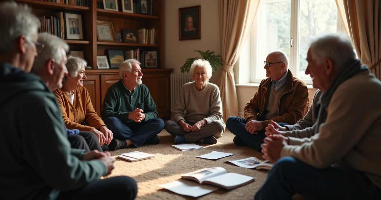 Encontro de diferentes gerações sentadas conversando.